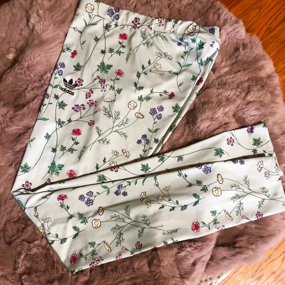 Adidas Green Floral Leggings - Picture 1 of 6